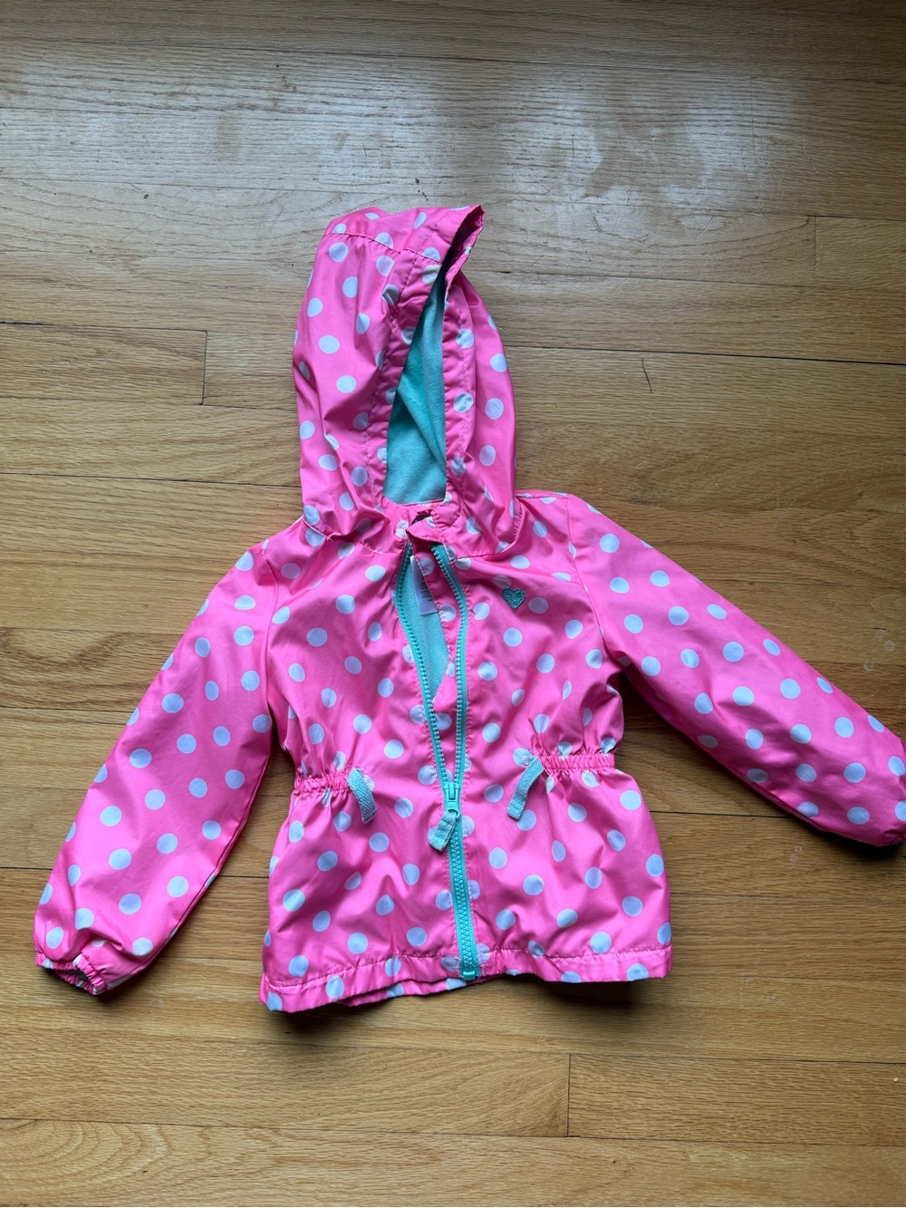 Carter's Pink Polka Dot Hooded Raincoat with Mint Trim